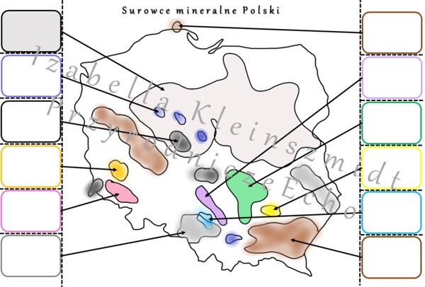 Notatka okienkowa „Surowce mineralne Polski” – wykonana w power point do edycji. Geografia 7 . Temat „Skały i surowce mineralne Polski”, dział „Środowisko geograficzne Polski”