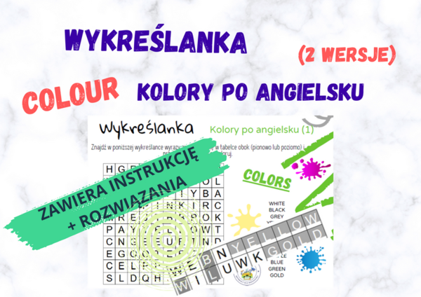 Wykreślanka – kolory po angielsku (2 wersje). Colour.