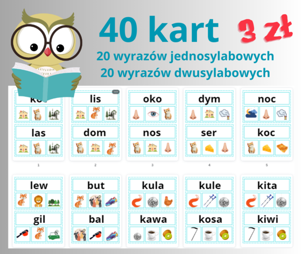 Karty klamerkowe- nauka czytania