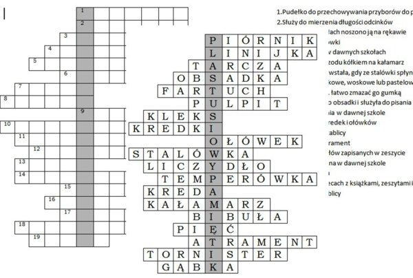 Logogryf dla klasy 3 szkoły do tematu "Kiedy wymyślono szkołę"