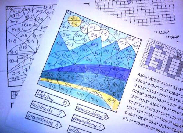 Matematyczna kolorowanka i kodowanka po wprowadzeniu liter g oraz y