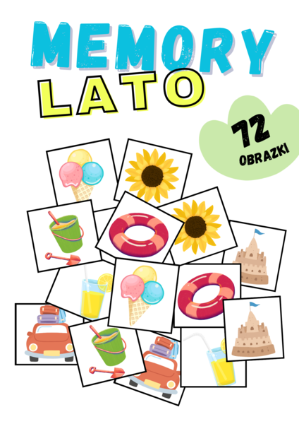 Gra MEMORY „Lato” / wakacje– 72 różne obrazki! Gotowa do druku/ świetna zabawa