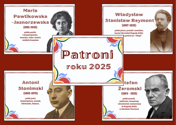 PATRONI ROKU 2025 – gazetka – biblioteka – język polski – 11 stron – wersja 4