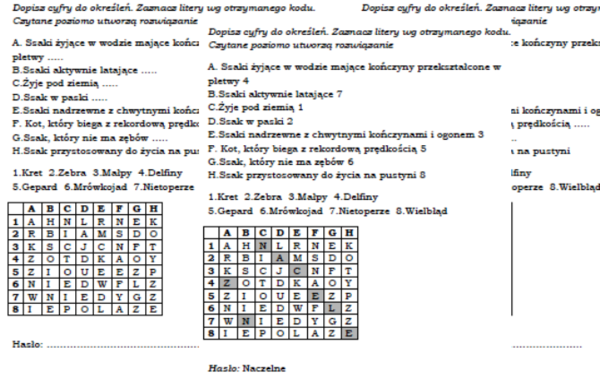 Przegląd i znaczenie ssaków- łamigłówka dla klasy 6