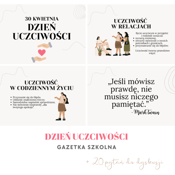 Gazetka szkolna „Dzień Uczciwości” + 20 pytań do dyskusji