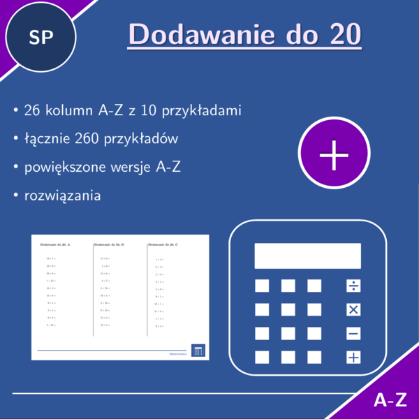 „Dodawanie do 20 | matematyka | 26 kolumn“