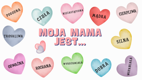 Gazetka/dekoracja na DZIEŃ MATKI "Moja Mama jest..." /26 maja/ możliwość własnej aranżacji