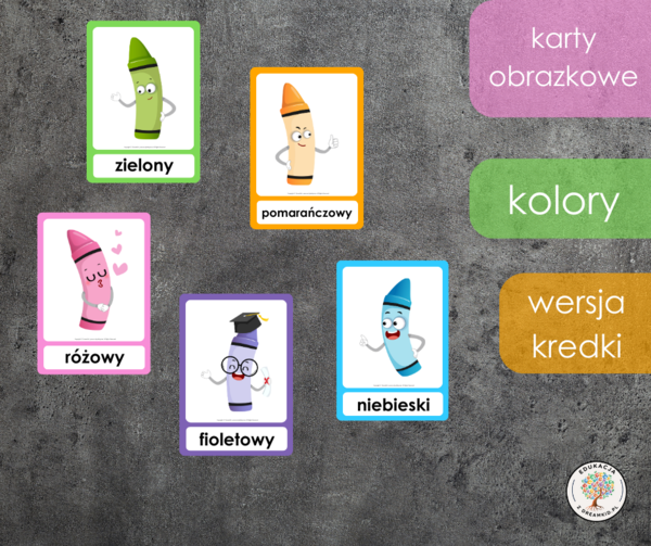 Karty obrazkowe - kolory - kredki