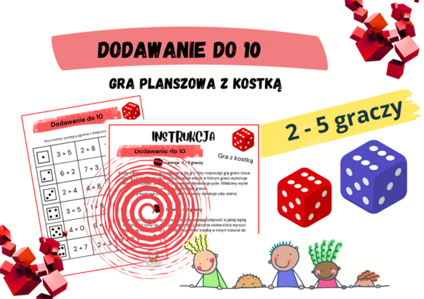 Dodawanie do 10 - gra planszowa z kostką