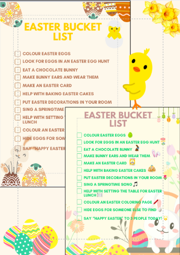 🐣 Easter Bucket List for Kids – Świąteczna Lista Zadań do Wydruku (A4) 🌸