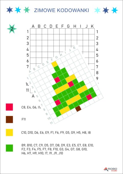 Kodowanka - zima, święta, choinka, dyktando graficzne, łatwe