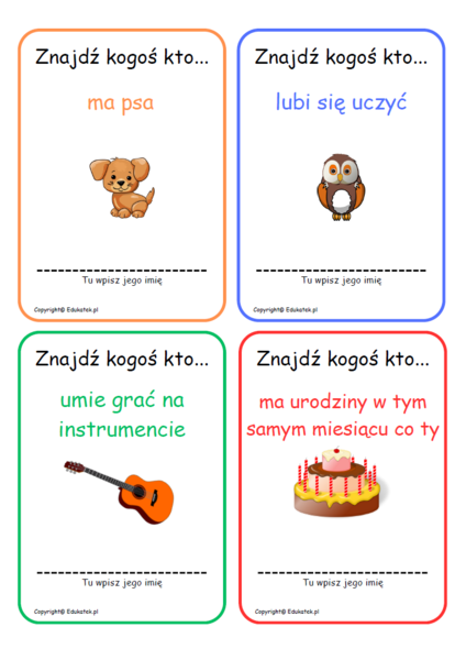 Zabawa integracyjna „Znajdź kogoś kto...”