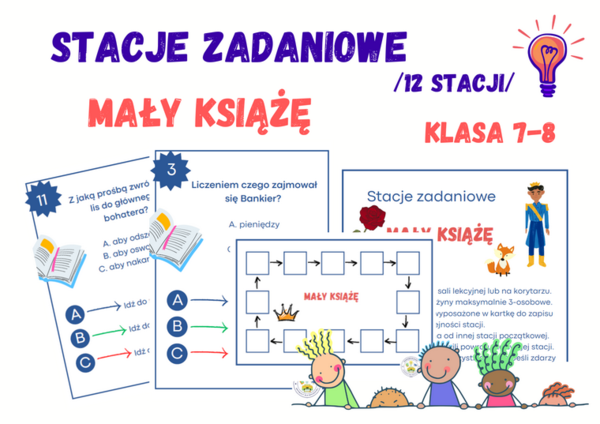 Stacje zadaniowe - Mały książę, Antoine de Saint-Exupéry, klasa 7-8