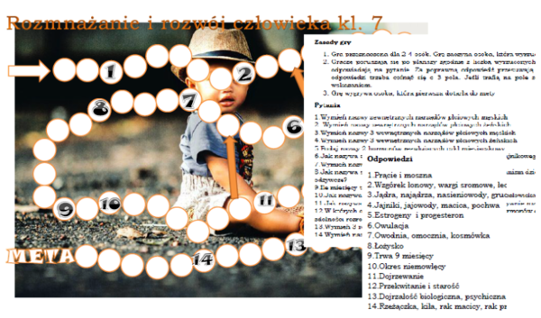 Gra planszowa dla klasy 7 "Rozmnażanie i rozwój człowieka"