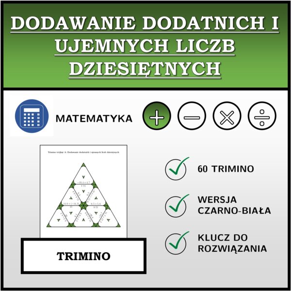 Trimino - Dodawanie dodatnich i ujemnych liczb dziesiętnych | matematyka
