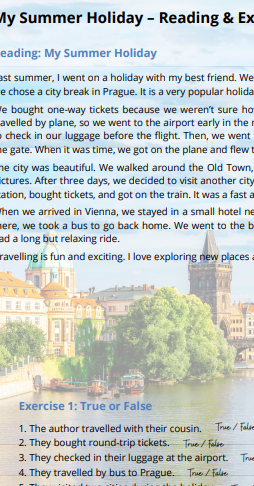 My Summer Holiday - reading & exercises