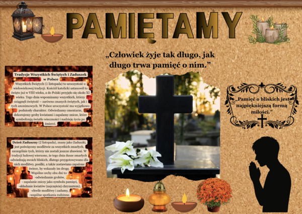 Gazetka na Wszystkich Świętych|32 strony A4 do druku| 2 plansze informacyjne| 1 duży plakat|stylowy napis i grafiki