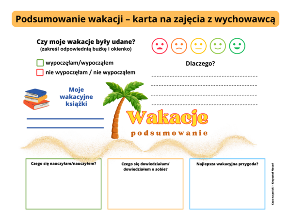 Podsumowanie wakacji - karta pracy na zajęcia z wychowawcą