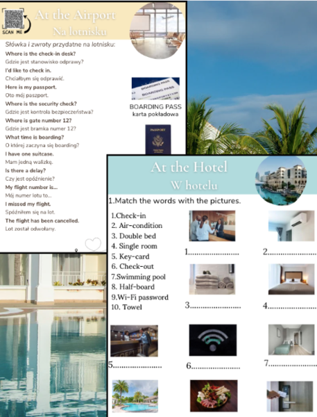 🧳 „Angielski w podróży: Lotnisko & Hotel – MEGA PAKIET tematyczny A2–B1” 📦 2 w 1! Zestaw PDF z ćwiczeniami, dialogami i przydatnymi zwrotami – taniej w pakiecie!