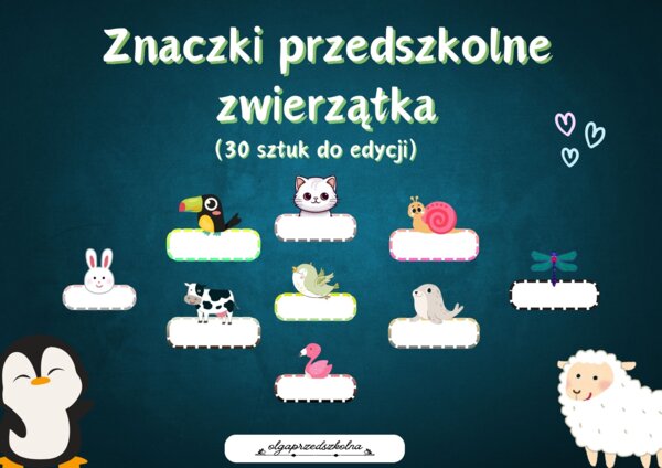 Znaczki przedszkolne zwierzątka do edycji