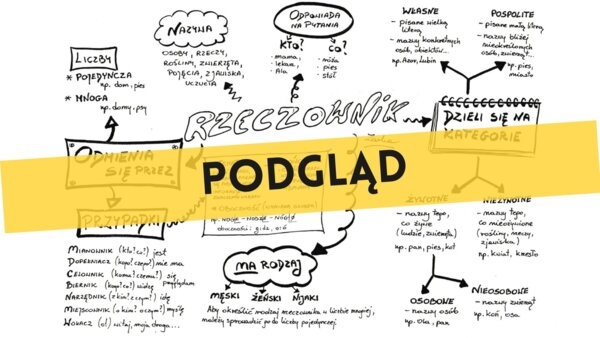 Rzeczownik - informacje. Rysnotka, sketchnotka, wklejka do pokolorowania.