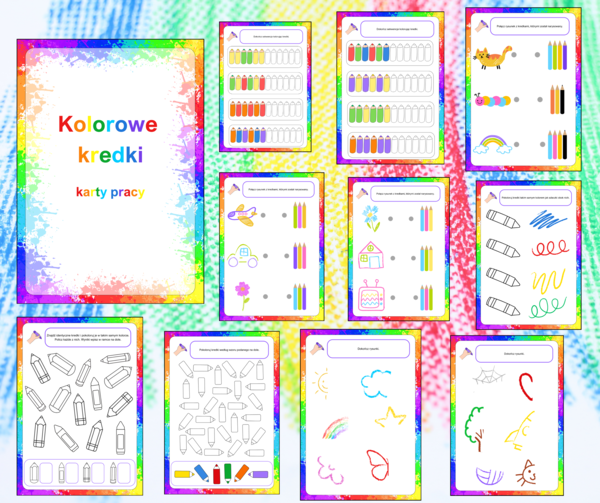 Kolorowe kredki - karty pracy dla przedszkolaków