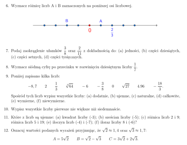 Przygotowanie do egzaminu ósmoklasisty - zestaw 1 - Liczby wymierne