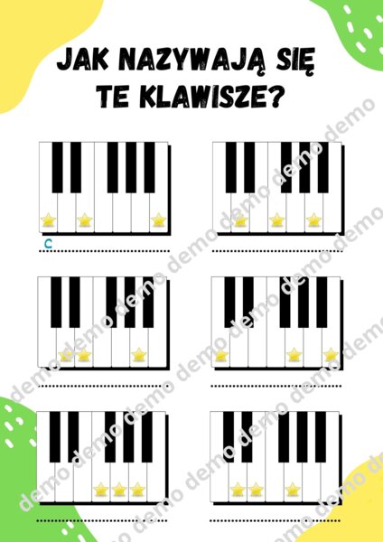 Muzyka. Budowa klawiatury. Podpisz nazwy białych klawiszy.