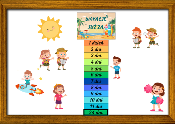 Odliczanie do wakacji + postacie "Wakacje już za:"