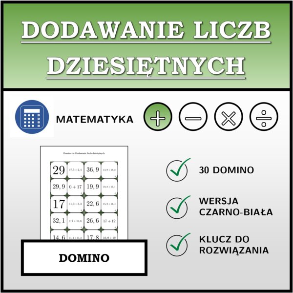 Domino - Dodawanie liczb dziesiętnych | matematyka