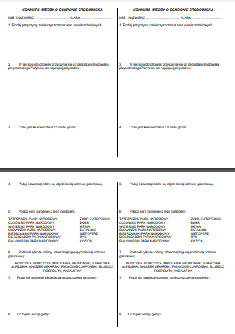 Konkurs wiedzy o ochronie środowiska