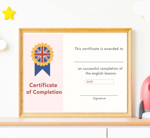 Certyfikat/ Certyficate na Koniec Roku z języka Angielskiego Format A4