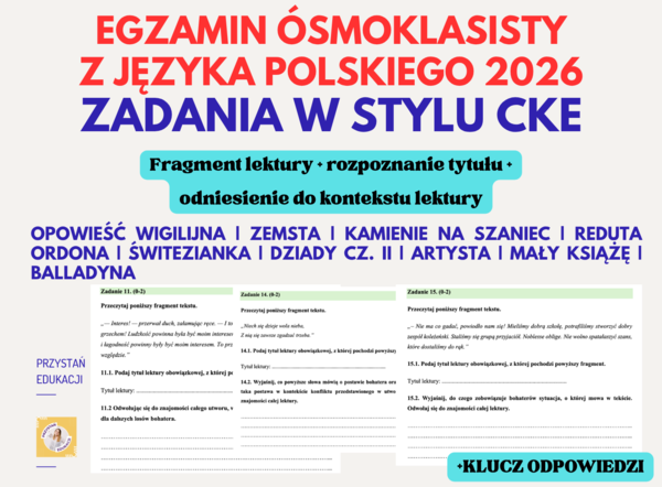 EGZAMIN ÓSMOKLASISTY 2026 – JĘZYK POLSKI | LEKTURY OBOWIĄZKOWE | ZADANIA JAK CKE + KLUCZ #egzaminósmoklasisty #egzaminzjęzykapolskiego #lekturyobowiązkowe #klucz odpowiedzi #cke