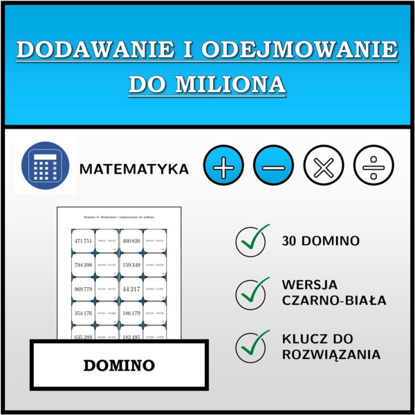 Domino - Dodawanie i odejmowanie do miliona | matematyka