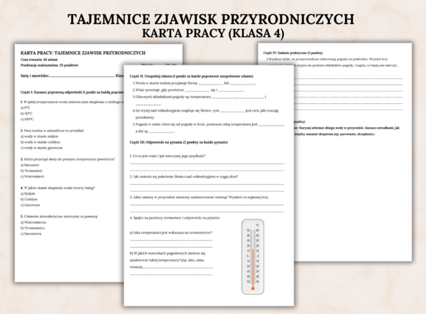 KARTA PRACY Tajemnice Zjawisk Przyrodniczych, klasa 4 (45min)
