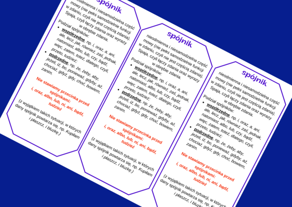 SPÓJNIK – części mowy – wklejka – wklejki – egzamin – powtórzenie