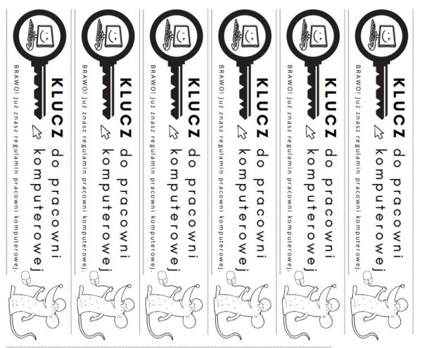 Klucz do pracowni komputerowej - informatyka klasa 1 - 10 wlepek na jednej stronie