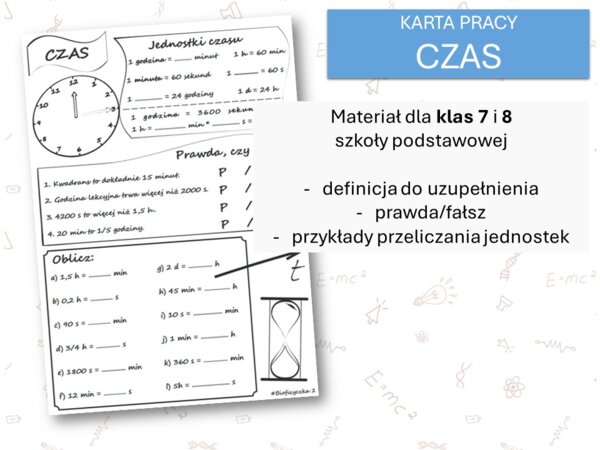 Fizyka 7 i 8. Karta pracy. JEDNOSTKI CZASU. Pierwsze spotkanie z fizyką.
