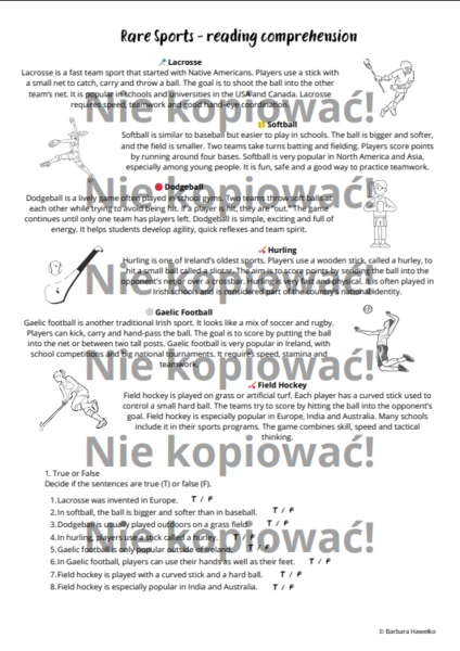 Rare Sports - reading comprehension B1 + Present Simple and Continuous practice