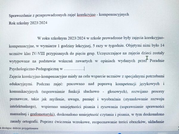 Sprawozdanie z zajęć korekcyjno - kompensacyjnych.