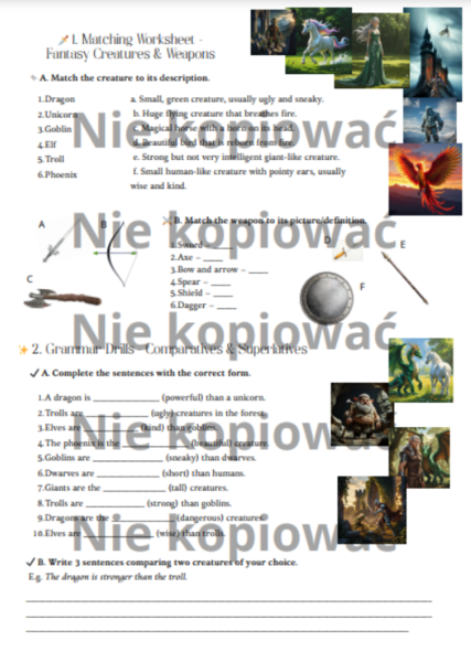 Dragon Hunter Academy: karta pracy + scenariusz lekcji A2+/B1