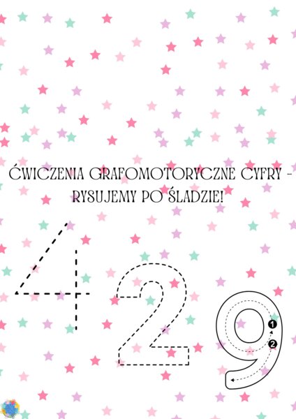 ĆWICZENIA GRAFOMOTORYCZNE CYFRY - RYSOWANIE PO ŚLADZIE.