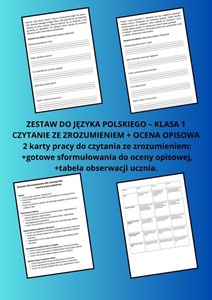ZESTAW DO JĘZYKA POLSKIEGO – KLASA 1 CZYTANIE ZE ZROZUMIENIEM + PISANIE - OCENA OPISOWA