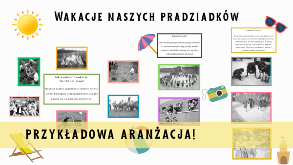 Wakacje naszych pradziadków/ gazetka, ozdoba/wakacje kiedyś