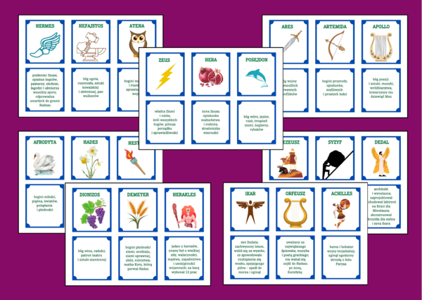 BOGOWIE I BOHATEROWIE GRECCY - mity - mitologia - MEMORY - 7 stron - powtórka - egzamin