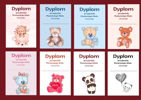 DZIEŃ PLUSZOWEGO MISIA - dyplomy - 15 wersji