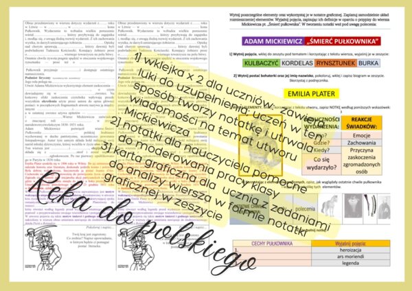 Wklejka i karta graficzna do analizy utworu ŚMIERĆ PUŁKOWNIKA oraz instrukcje dla nauczyciela do moderowania pracy z tekstem