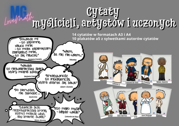 Cytaty wielkich myślicieli, artystów i uczonych - gazetka szkolna, dekoracja klasy, biblioteki, świetlicy