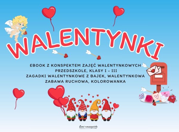 Walentynki - zagadki z bajek, gra ruchowa, kolorowanka