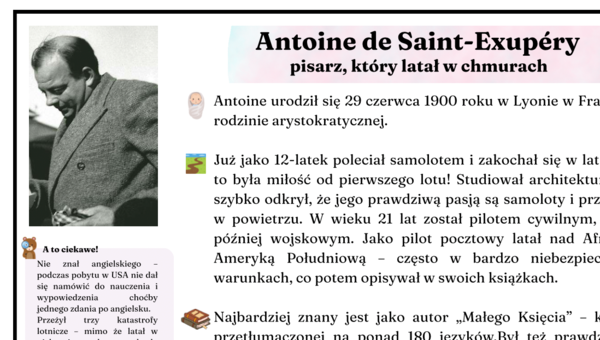 Antoine de Saint-Exupéry - atrakcyjna notatka biograficzna